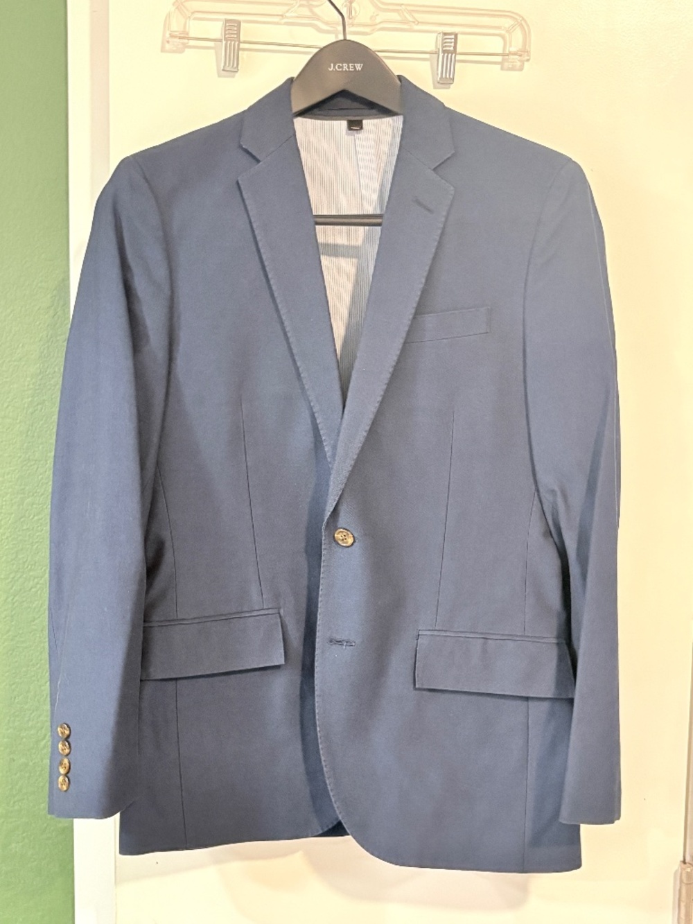 J.Crew Ludlow Navy Italian Cotton Suit 36S 29x32 w White Shirt Garment Bag